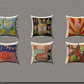 Colorful Decorative Throw Pillows With Various Fruit Letter And Artistic Patterns 3d model