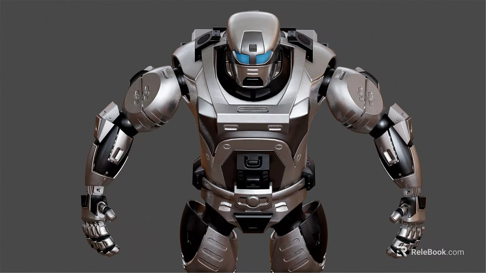 Intelligent Robot With Metallic Design Silver Black Exterior Blue Eyes And Humanoid Mechanical Structure 3d model 