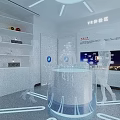 Hi Tech Exhibition Hall With Modern Circular Control Console And Digital Screens 3d model
