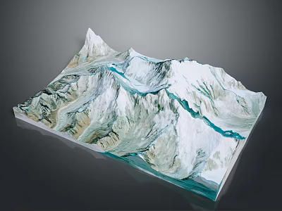 Breathtaking Mountain Landscape With Snow Capped Peaks And Turquoise River Flowing 3d model
