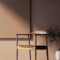 Modern Minimalist Wooden Single Chair With Armrest And Light Brown Wall Background