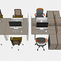 Modern Office Desk Workstations With Ergonomic Chairs Computer Monitors And Keyboards 3d model