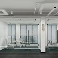 Modern Public Office Space With Red Padded Wall And Gray Carpet Reception Desk