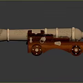 Detailed Vintage Brass Cannon Model With Red Wooden Carriage And Wheels
