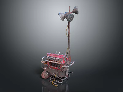 Industrial Mechanical Device With Multiple Horns And Red Engine Components 3d model