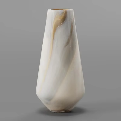 White Beige Marble Texture Vase With Fresh Decorative Flowers For Home Decor 3d model
