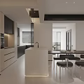 Modern Living Dining Room Interior With Digital Clock Black Decorative Figurine And Bar Stools