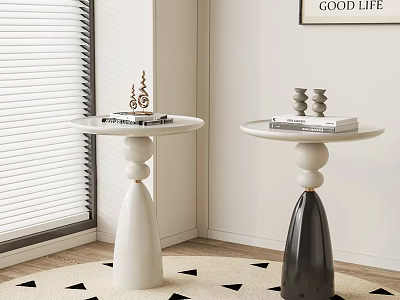 Modern White and Black Side Tables with Sculptural Bases and Decorative Books 3d model