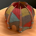 Dome Shaped Colorful Patchwork Tent With Wooden Poles And Traditional Fabric Design