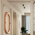 Elegant Foyer Hallway Design With Arched Glass And Oval Wall Light