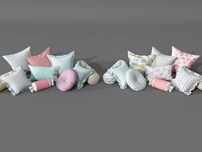 Colorful Decorative Throw Pillows with Various Patterns and Soft Textures 3d model