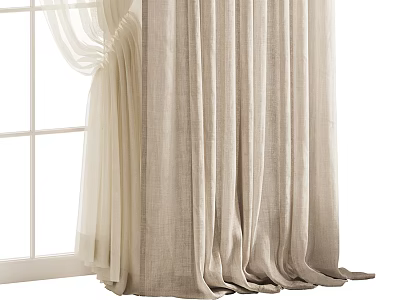 Linen Curtain Cream Cotton Linen Curtain Retro Famous Gauze Curtain Semi-Shading Curtain 3d model