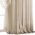Beige Linen Curtains Hanging By White Window Frame With Draped Design