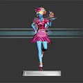Crowned Blue Skinned Dessert Character With Pink Cat Like Creature Holding Tray On Checkered Base