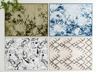 Square Rugs With Various Botanical Branch Abstract Geometric Diamond Patterns In Different Colors 3d model