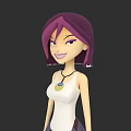 3D Model Woman With Purple Hair White Tank Top And Necklace Pendant
