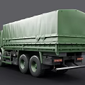 Green Cargo Truck With Canvas Covered Bed And Front Grille Design