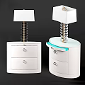 Pair of White Nightstand Dressers With Drawers Table Lamps Curved Design