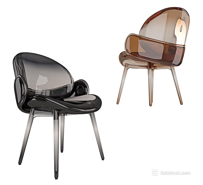 Modern Transparent Accent Chair With Metal Legs And Black Amber Colors 3d model 