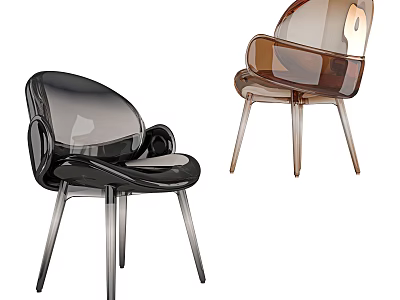 Modern Transparent Accent Chair With Metal Legs And Black Amber Colors 3d model