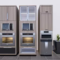 Modern Kitchen Cabinets with Built-in Microwaves Ovens and Appliances Near Plant
