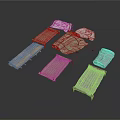 Scenic Components With Folded Fabric Mats Wooden Frames And Stitched Details