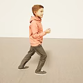 Man Wearing Orange Hoodie Dark Pants Sneakers Walking On Minimal Background
