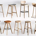 Various Modern Wooden Stools With Different Designs For Kitchen Bar Settings 3d model