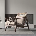 Modern Lounge Chair With Wooden Frame Plush Pillows And Cozy Blanket In Living Room Setting