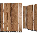 Natural Wooden Room Divider With Vertical Slats And Sturdy Black Base
