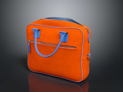 Stylish Orange Bag With Blue Handles Zippers And Modern Design 3d model