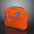 Stylish Orange Bag With Blue Handles Zippers And Modern Design