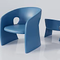 Blue Modern Leisure Chair With Curved Armrests And Circular Cutout Design