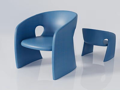 Blue Modern Leisure Chair With Curved Armrests And Circular Cutout Design 3d model
