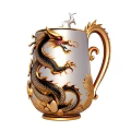 Decorative Dragon Themed Mug With Gold Silver Accents And Intricate Carvings