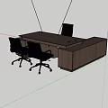 Dark Wood L Shaped Office Desk with Three Ergonomic Swivel Chairs