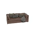 Brown Leather Two-Seater Sofa with Decorative Pillows and Gray Throw Blanket 3d model