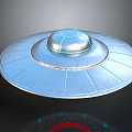 Futuristic Silver Disc Shaped UFO With Blue Dome And Glossy Surface