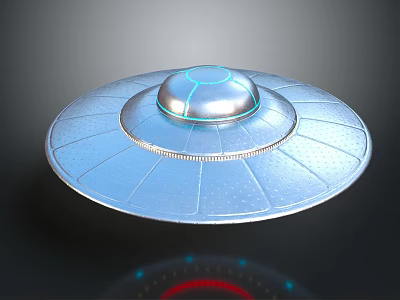 Futuristic Silver Disc Shaped UFO With Blue Dome And Glossy Surface 3d model