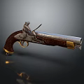 Vintage Old-Fashioned Pistol With Wooden Grip Metal Barrel And Brass Accents