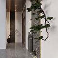 Modern Chinese Foyer Hallway With Pine Decor And Stone Wall