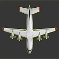 Passenger Plane with White Body Blue Tail Four Propeller Engines Red Wingtips