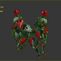 Three Red And Silver Armored Characters In Battle Stance With Grey Background