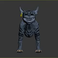 Blue Mythical Canine Creature With Black Patterns Horns Sharp Fangs And Claws 3D Fantasy Model