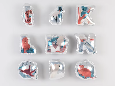 Fun Colorful Inflatable Letter Shaped Decorations With Animal Patterns For Events 3d model