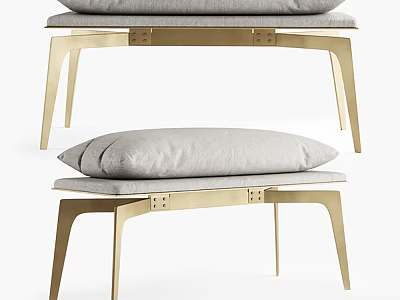 Modern Upholstered Sofa Bench With Gray Fabric Cushion And Gold Metal Legs 3d model
