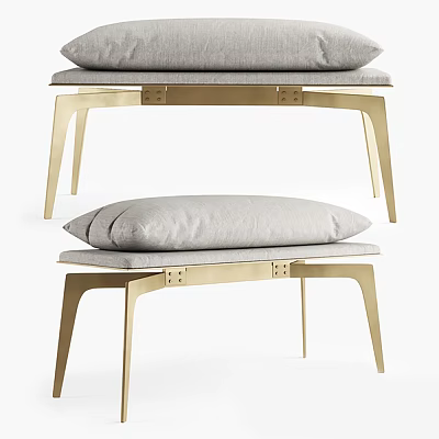 Modern Upholstered Sofa Bench With Gray Fabric Cushion And Gold Metal Legs 3d model
