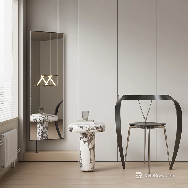 Modern Interior Stylish Accent Chair With Curved Black Frame And Marble Table 3d model