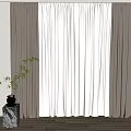 Beige Heavy Curtains With White Sheer Panels For Window Indoor Plant Decor Interior