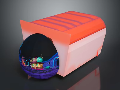 Colorful Spherical Decorative Item With Orange Striped White Box And Smooth Surface Design 3d model